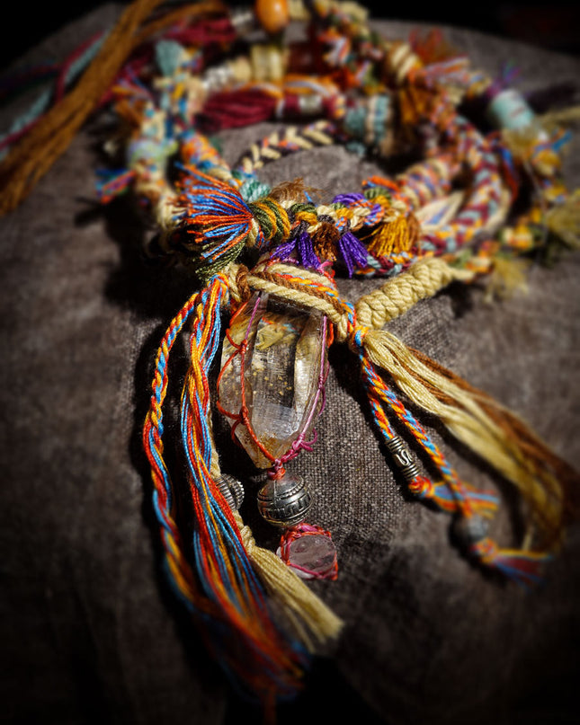 Tibetan Quartz & Clear Quartz Handwoven Necklace