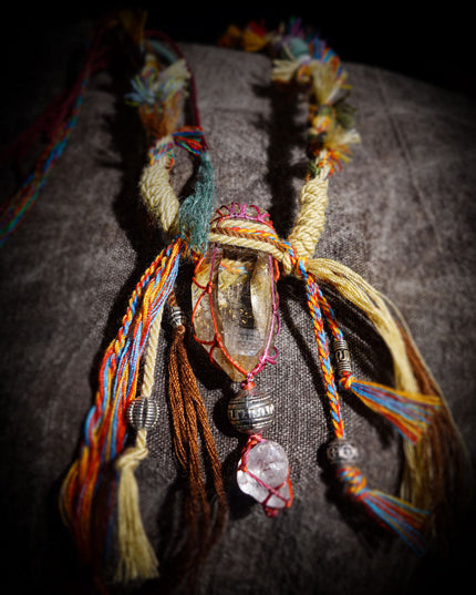 Tibetan Quartz & Clear Quartz Handwoven Necklace