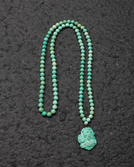 【Unique Item】 Phoenix Energy Turquoise Necklace with Hand-Carved Tibetan Craftsmanship