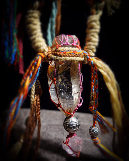 Tibetan Quartz & Clear Quartz Handwoven Necklace