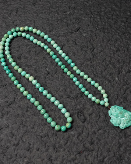 【Unique Item】 Phoenix Energy Turquoise Necklace with Hand-Carved Tibetan Craftsmanship