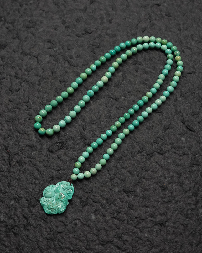【Unique Item】 Phoenix Energy Turquoise Necklace with Hand-Carved Tibetan Craftsmanship