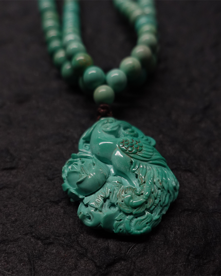 【Unique Item】 Phoenix Energy Turquoise Necklace with Hand-Carved Tibetan Craftsmanship
