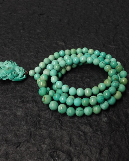 【Unique Item】 Phoenix Energy Turquoise Necklace with Hand-Carved Tibetan Craftsmanship