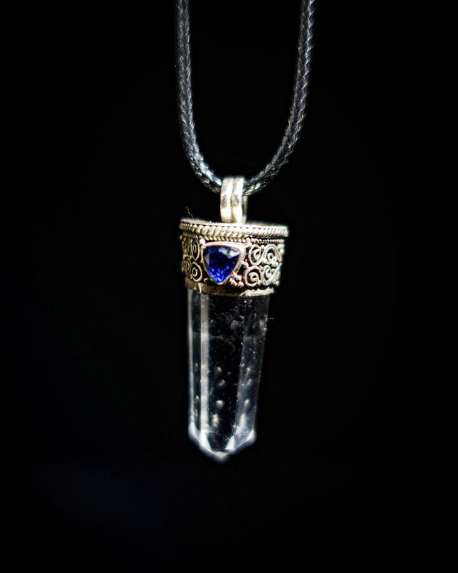 Clear Quartz & Sapphire Sterling Silver Pendant