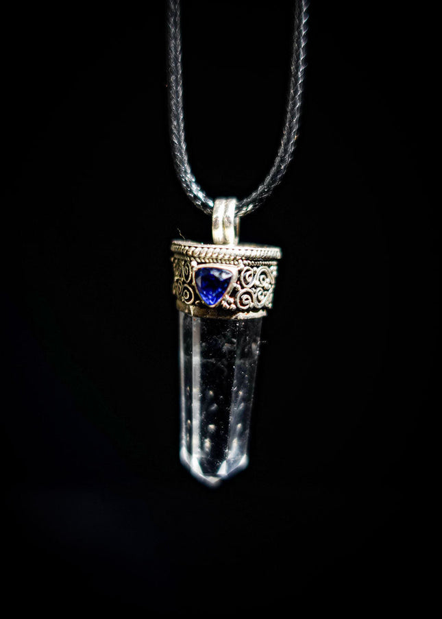 Clear Quartz & Sapphire Sterling Silver Pendant