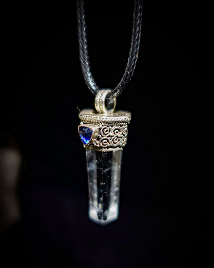 Clear Quartz & Sapphire Sterling Silver Pendant