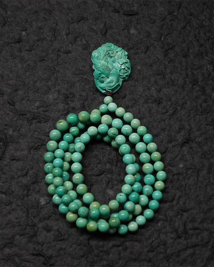 【Unique Item】 Phoenix Energy Turquoise Necklace with Hand-Carved Tibetan Craftsmanship
