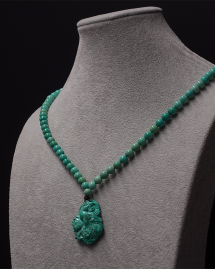 【Unique Item】 Phoenix Energy Turquoise Necklace with Hand-Carved Tibetan Craftsmanship