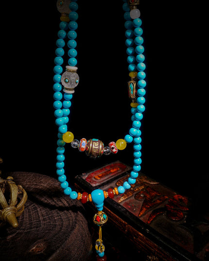 Robust Wealth Sturdy Turquoise 108 Mala Beads Necklace