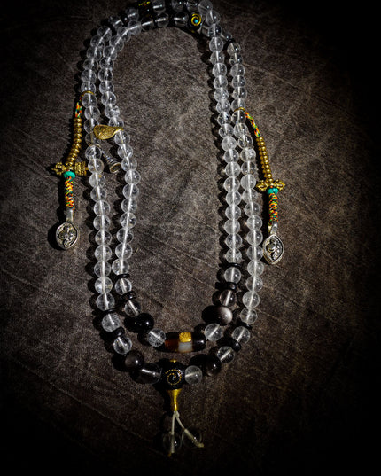 Tibetan 108 Bead Mala with Clear Quartz | Healer Bead & Zakirum Protection Design