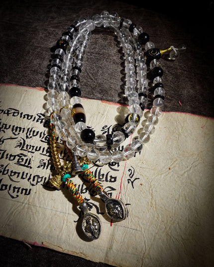 Tibetan 108 Bead Mala with Clear Quartz | Healer Bead & Zakirum Protection Design