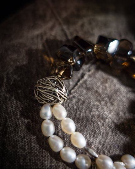 Stress-Relief Grounding Clarity Smoky Quartz & Pearl Silver Bracele