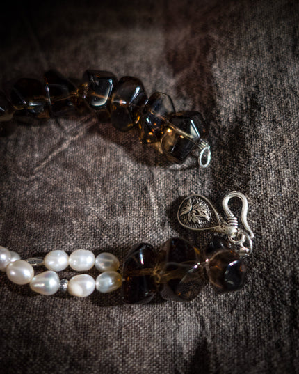 Stress-Relief Grounding Clarity Smoky Quartz & Pearl Silver Bracele