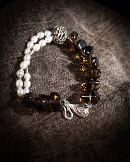 Stress-Relief Grounding Clarity Smoky Quartz & Pearl Silver Bracele