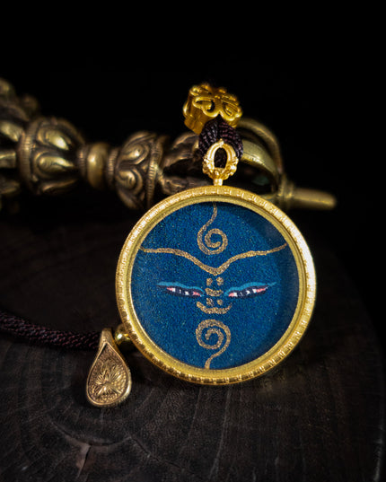 Tibetan Hand-Painted Thangka Pendant - Medicine Buddha Talisman