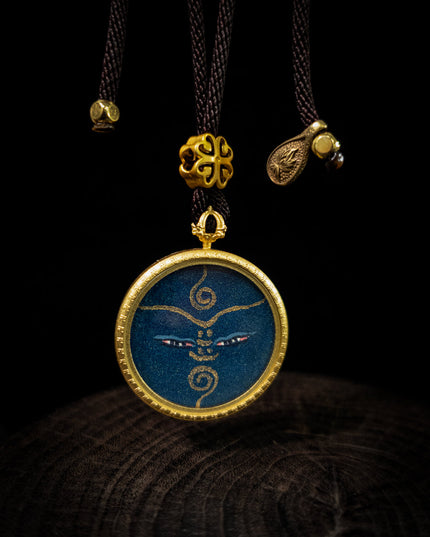 Tibetan Hand-Painted Thangka Pendant - Medicine Buddha Talisman