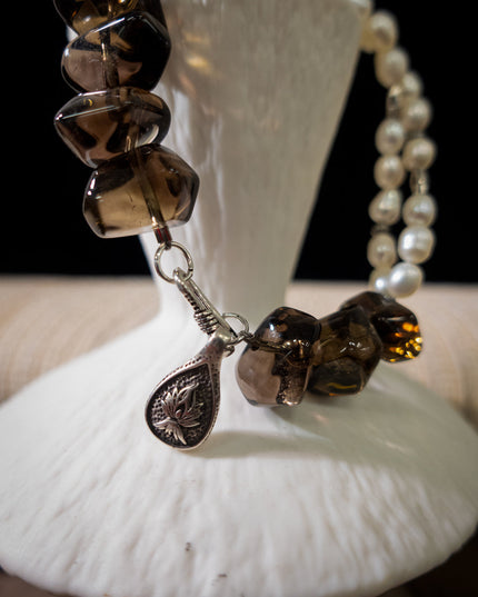Stress-Relief Grounding Clarity Smoky Quartz & Pearl Silver Bracele