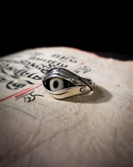 Eye of Protection Dzi Agate & 925 Silver Ring