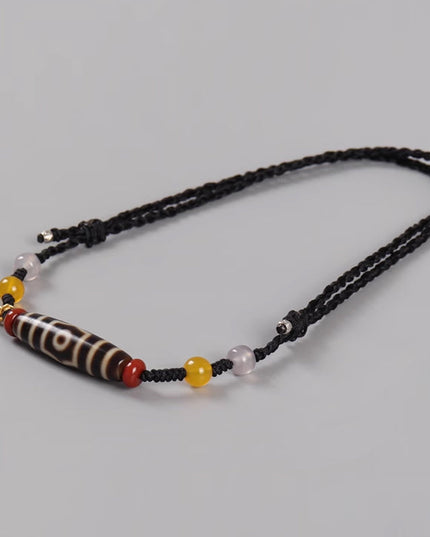 Awakening Three Eyes Dzi Beads Tibetan Necklace Natural agate chalcedony