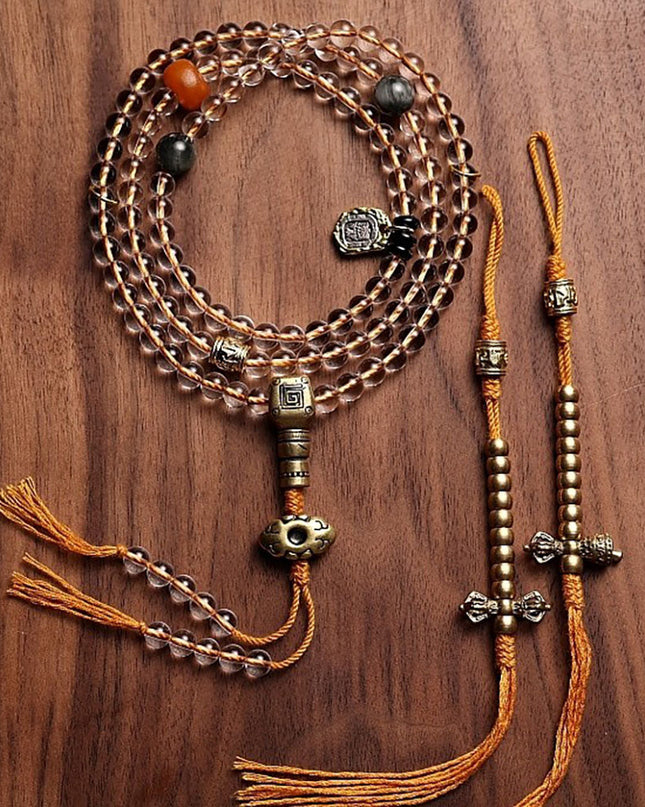 Soft Glow Clear Quartz 108 Mala Beads Necklace