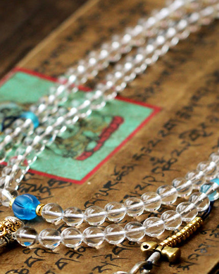 108 Mala Beads Crystal Healing Dorje Symbol Necklace