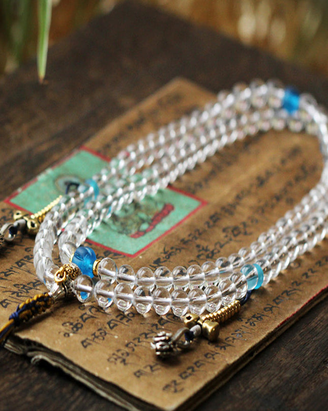 108 Mala Beads Crystal Healing Dorje Symbol Necklace