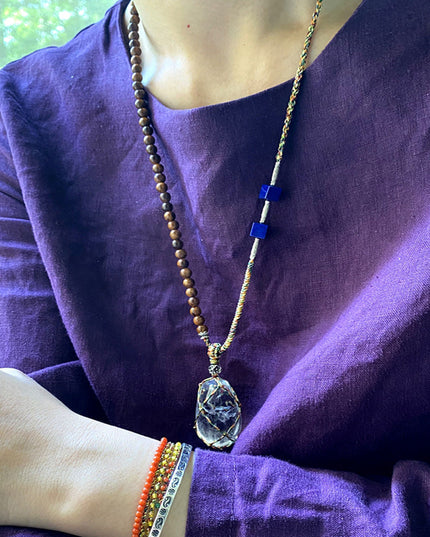 Kailash Energy Essence of Soul Recovery Clear Quartz Pendant with Lapis Lazuli and Sterling Silver