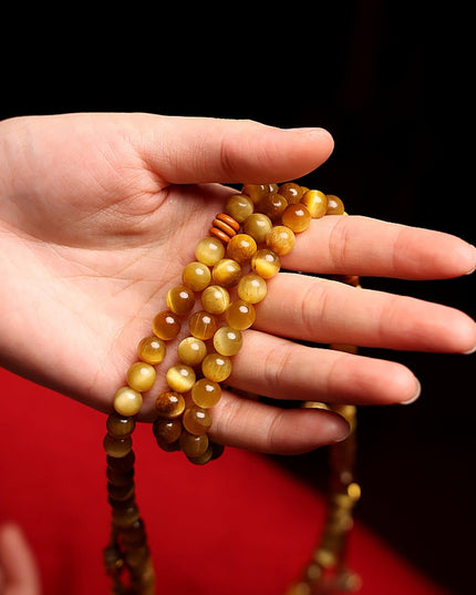 Tibetan Wealth Tiger Eye & Amber Necklace