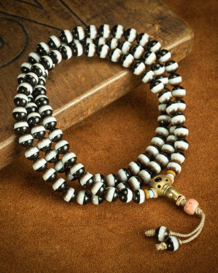 Single Channel Tibetan Dzi 108 Mala Necklace
