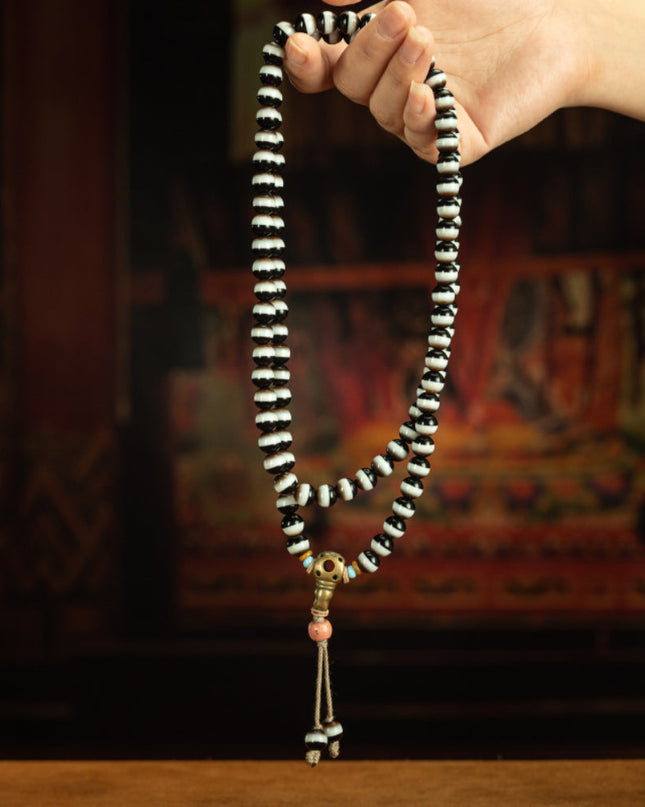 Single Channel Tibetan Dzi 108 Mala Necklace