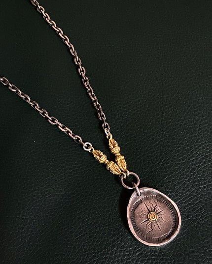 Thunderbolt Compass Kailash Energy Protection Sterling Silver 18K Gold Necklace