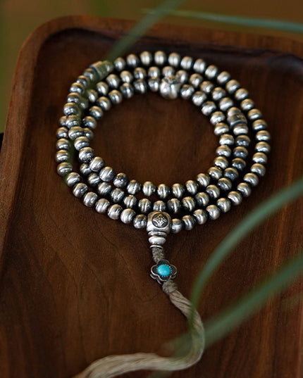 Sacred Prosperity Tibetan Silver & Turquoise 108 Mala Necklace