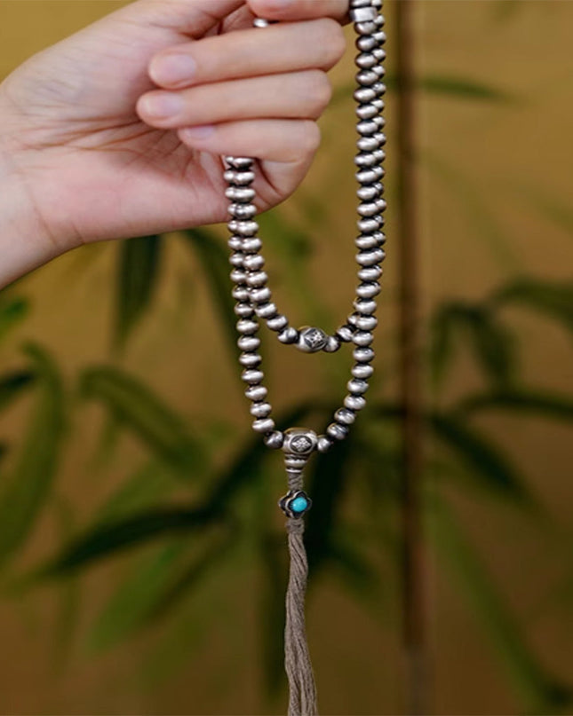 Sacred Prosperity Tibetan Silver & Turquoise 108 Mala Necklace
