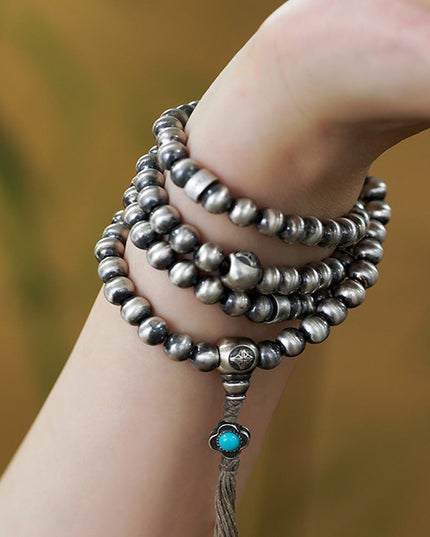 Sacred Prosperity Tibetan Silver & Turquoise 108 Mala Necklace