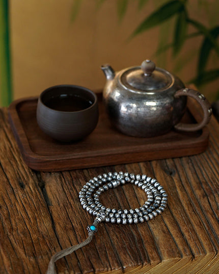 Sacred Prosperity Tibetan Silver & Turquoise 108 Mala Necklace