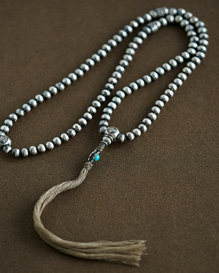 Sacred Prosperity Tibetan Silver & Turquoise 108 Mala Necklace