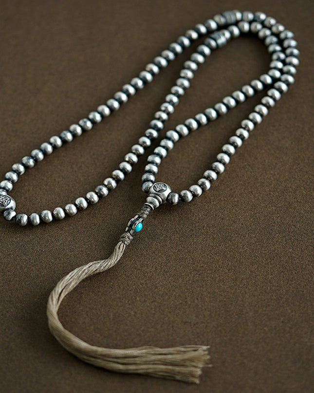 Sacred Prosperity Tibetan Silver & Turquoise 108 Mala Necklace