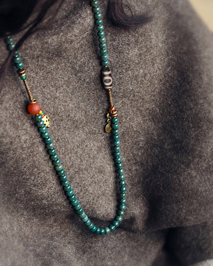 Serene Balance Dzi Bead & Bodhi Seed Necklace