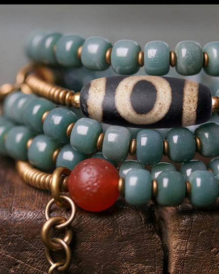 Serene Balance Dzi Bead & Bodhi Seed Necklace