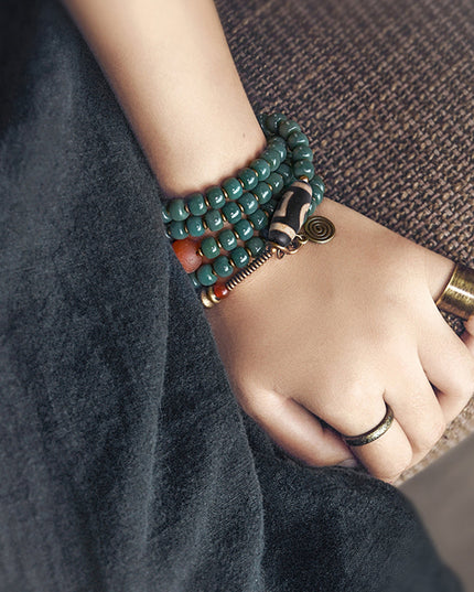 Serene Balance Dzi Bead & Bodhi Seed Necklace