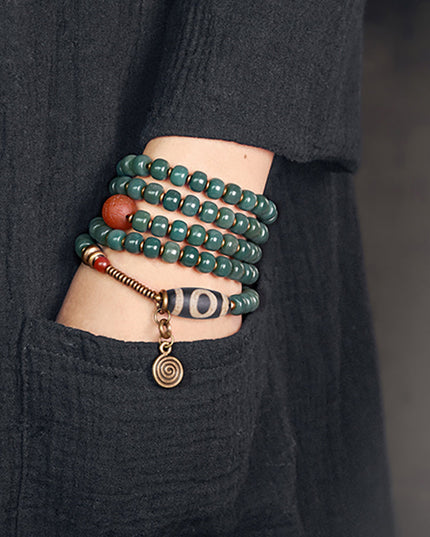 Serene Balance Dzi Bead & Bodhi Seed Necklace