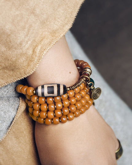 Wisdom Focus Bracelet | Bodhi Seed and Dzi Bead Bracelet for Concentration and Spiritual Insight