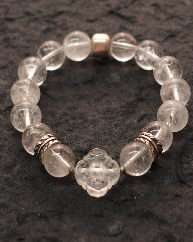 Pure Tranquility Tibetan White Quartz & Silver Wishful Cloud Bracelet