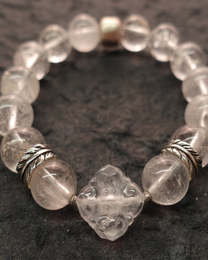 Pure Tranquility Tibetan White Quartz & Silver Wishful Cloud Bracelet