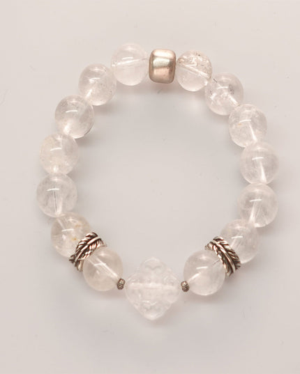 Pure Tranquility Tibetan White Quartz & Silver Wishful Cloud Bracelet