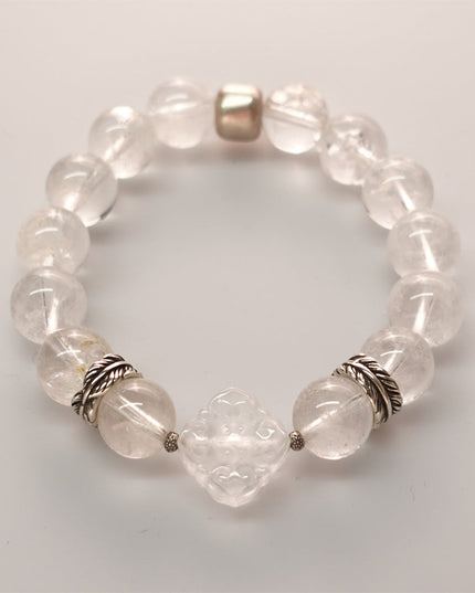 Pure Tranquility Tibetan White Quartz & Silver Wishful Cloud Bracelet