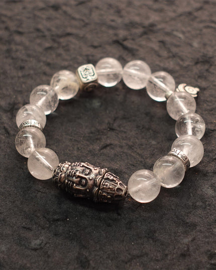 Purity & Wealth Tibetan Clear Quartz Silver Zakhiram Bracelet
