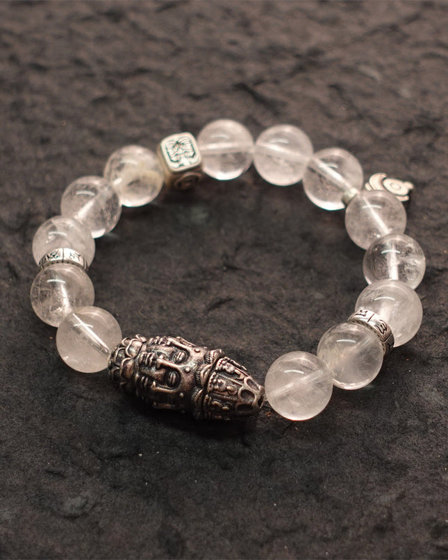 Purity & Wealth Tibetan Clear Quartz Silver Zakhiram Bracelet