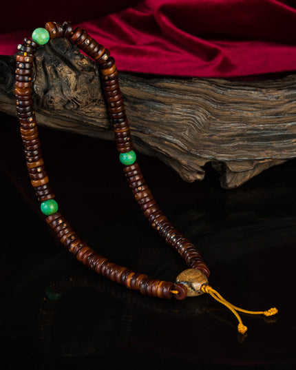 108 Bead Tibetan Old Jade Rosary – High-End Copper Inlay Meditation Bracelet